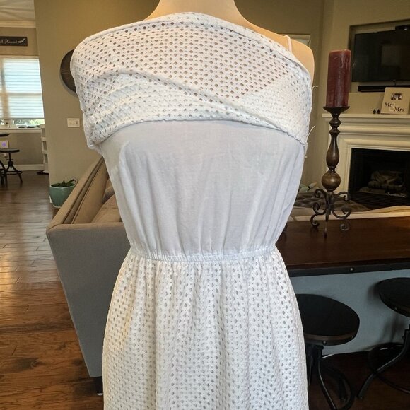 Ann Taylor Loft Dress Women's 6 White Eyelet Cotton Lined Sleeveless Adjustable - Picture 4 of 12